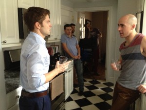 Brett Emanuel (Director) watches Shaun Baer (Tyler) and Ben Burke (David) rehearse a scene from Episode 101